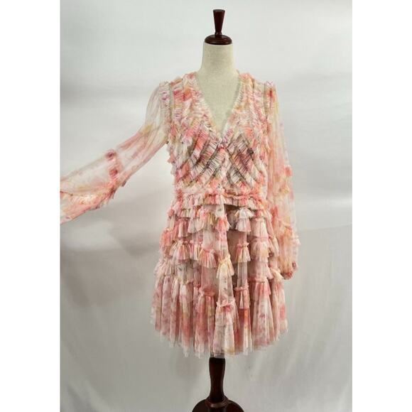 NEEDLE & THREAD Sz 10 US Rose Bluebell Ruffle Mini Dress - Picture 7 of 9